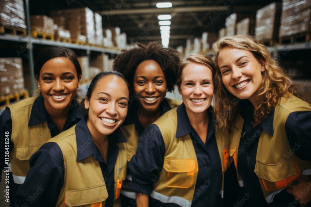 Smiling portrait of a diverse group of female warehouse workers Smiling portrait of a diverse group of female warehouse workers