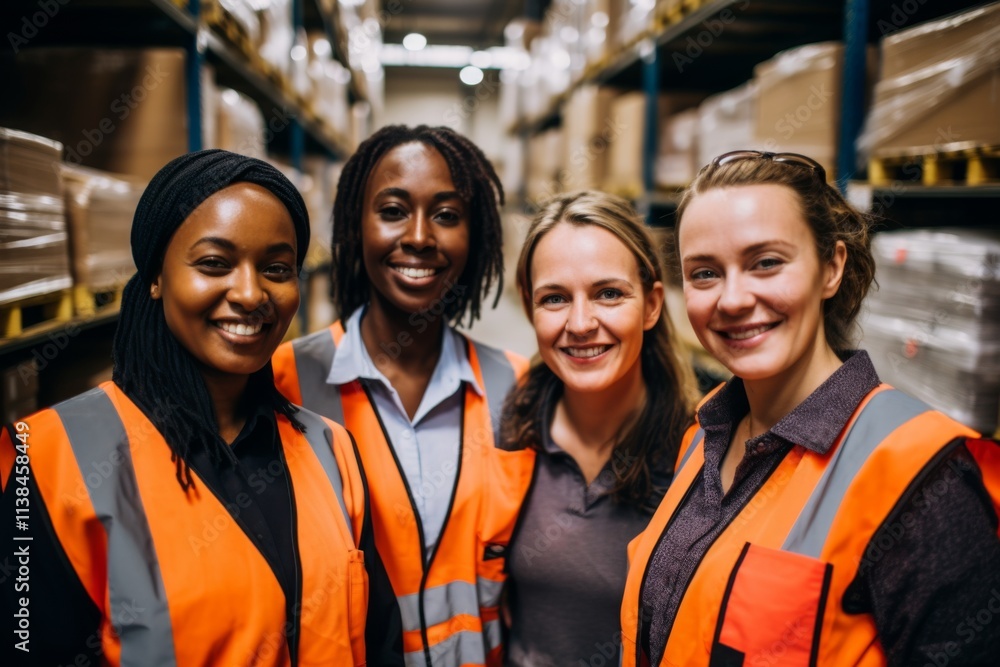 Smiling portrait of a diverse group of female warehouse workers Smiling portrait of a diverse group of female warehouse workers