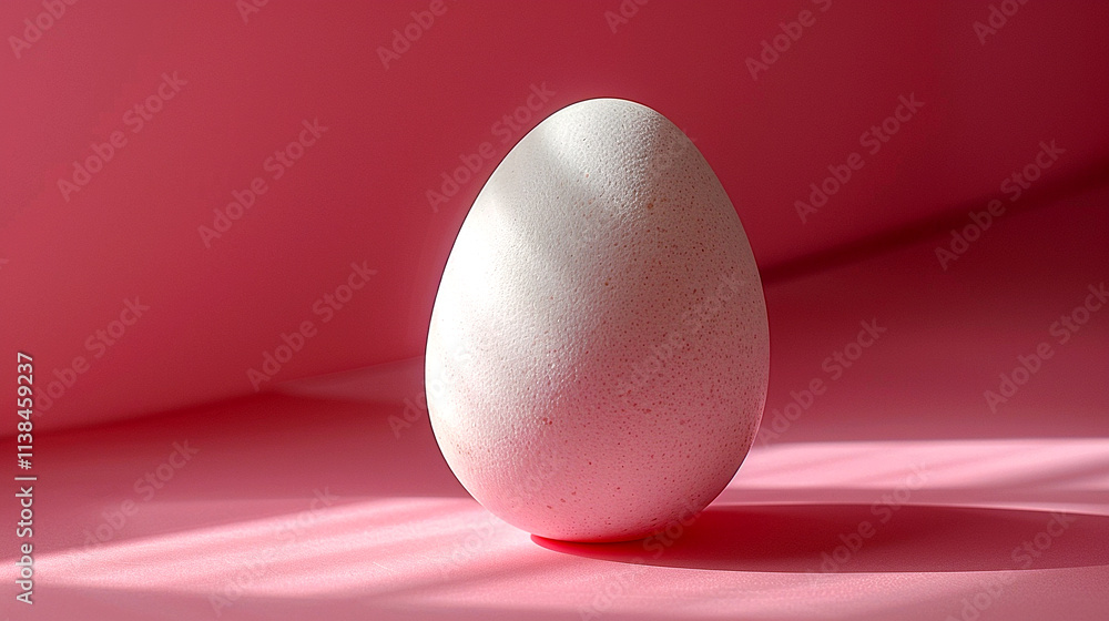 Beautifully lit white egg resting on soft pink surface in serene setting Beautifully lit white egg resting on soft pink surface in serene setting