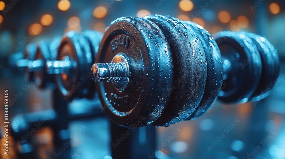 A close-up shot of two dumbbells lying on a gym floor, often used in fitness and workout contexts A close-up shot of two dumbbells lying on a gym floor, often used in fitness and workout contexts