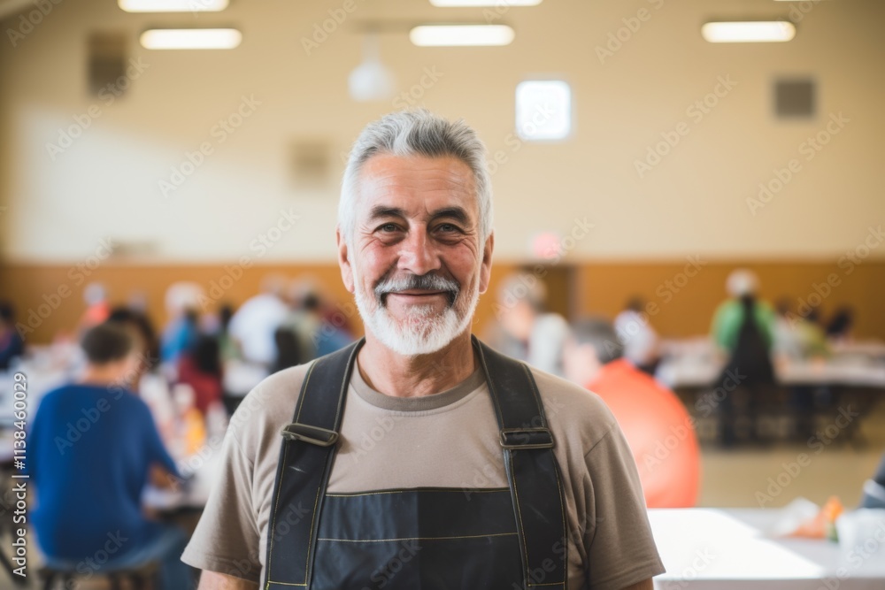 Portrait of a male volunteer working in sunny community center Portrait of a male volunteer working in sunny community center