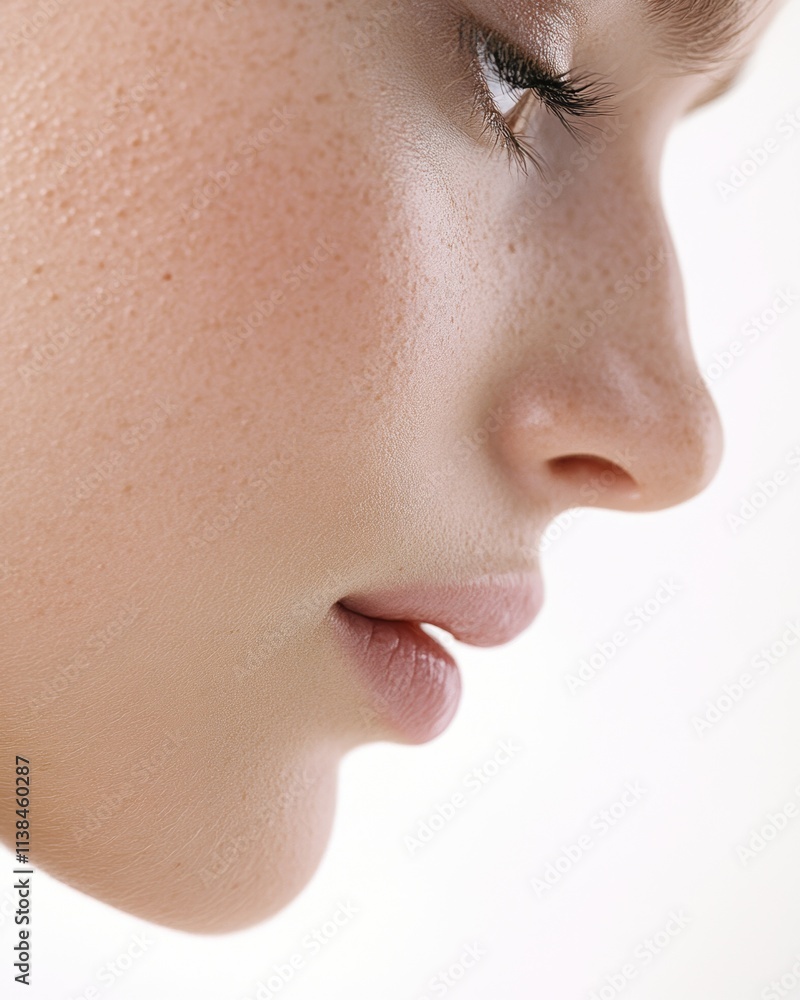 Close-up Profile of Young Woman's Face with Freckles Close-up Profile of Young Woman's Face with Freckles