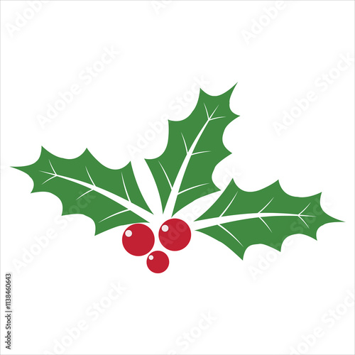 Christmas holly berry leaves. Christmas mistletoe icon. Cartoon holly leaves and berries. Mistletoe icon. Christmas Holly berry icon. Vector illustration.