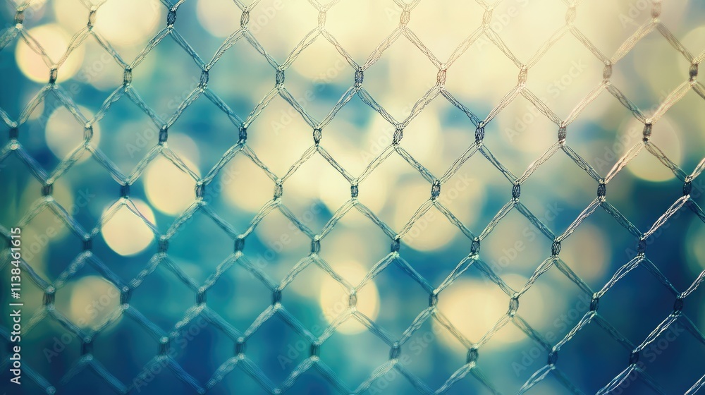 Fototapeta premium Textured blurred net pattern background with soft bokeh effect in calming blue and green tones for artistic or design use.