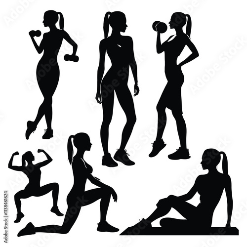 Silhouettes of Athletic Men, Power Athletic, Strong Man, Barbell, Bodybuilding, Gym, Sportsman, Vector