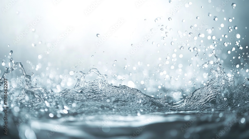 Serene water splash with blurred bokeh effect creating a calming background of white waves and glistening droplets. Serene water splash with blurred bokeh effect creating a calming background of white waves and glistening droplets.