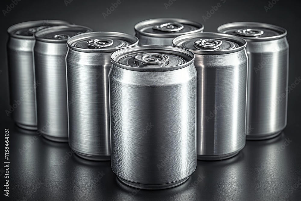 A collection of aluminum cans on a table, useful for illustration or reference A collection of aluminum cans on a table, useful for illustration or reference