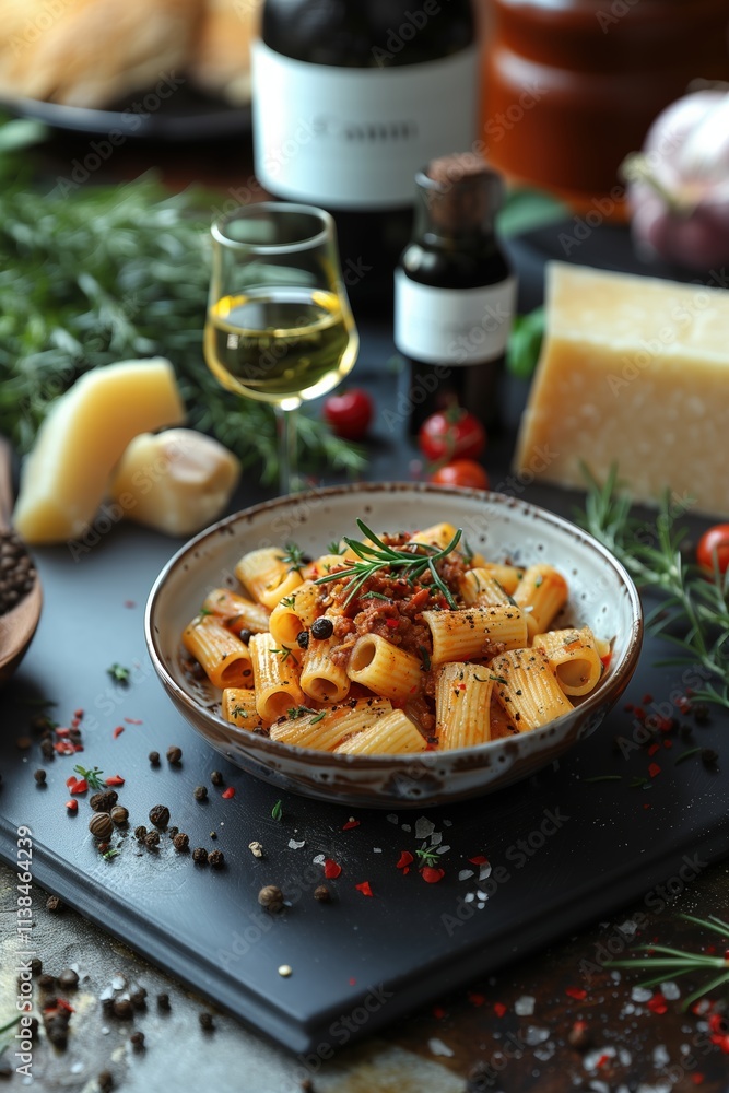 Rigatoni Pasta with Bolognese and Fresh Herbs Rigatoni Pasta with Bolognese and Fresh Herbs