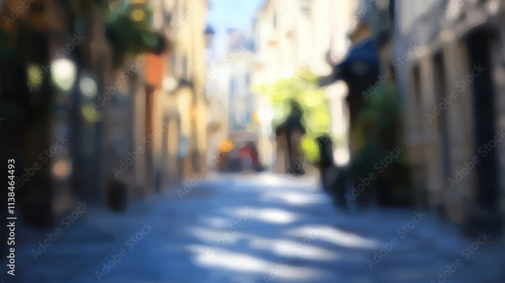 Fototapeta premium Charming blurred street scene in an old town creating an artistic ambiance and soft lighting perfect for backgrounds and travel designs
