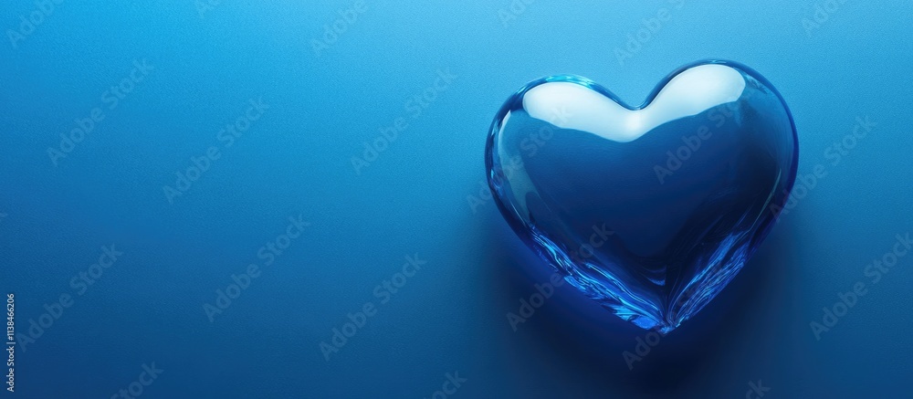 Fototapeta premium Blue backdrop with smooth gradient featuring a transparent blue heart and ample space for customizable text or messages