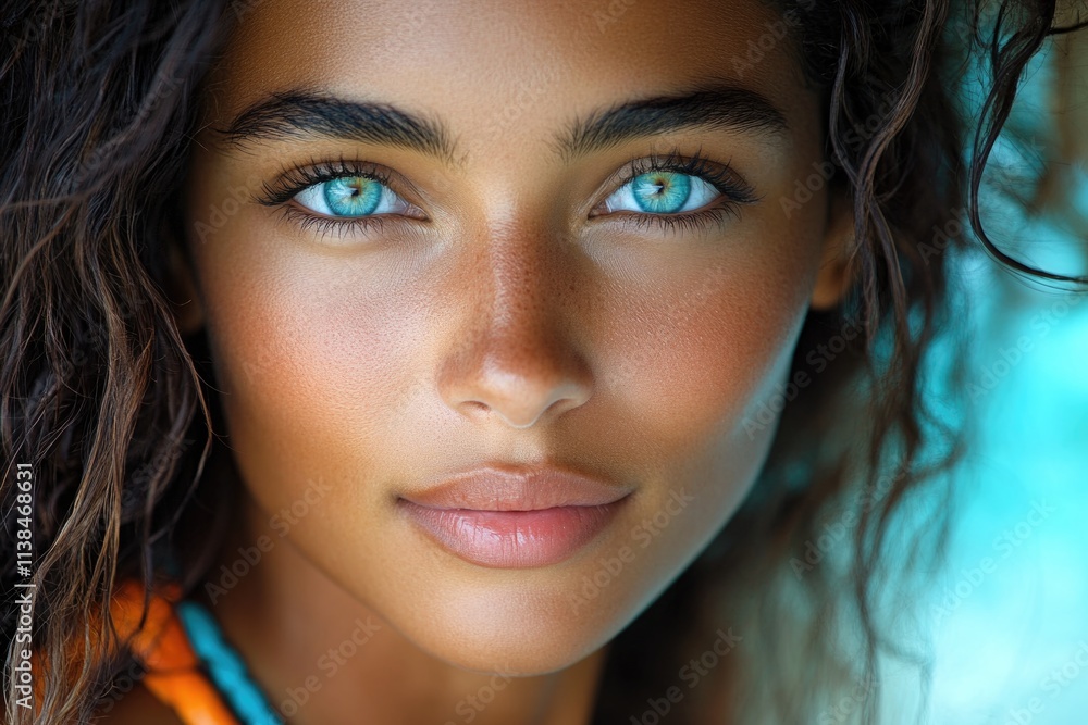 Close-up portrait of a woman with bright blue eyes Close-up portrait of a woman with bright blue eyes