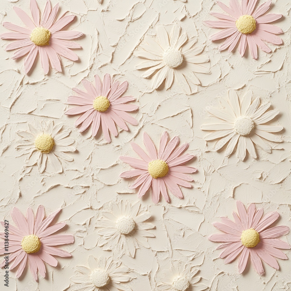 Pink and White Daisy Flowers on Textured Background Pink and White Daisy Flowers on Textured Background