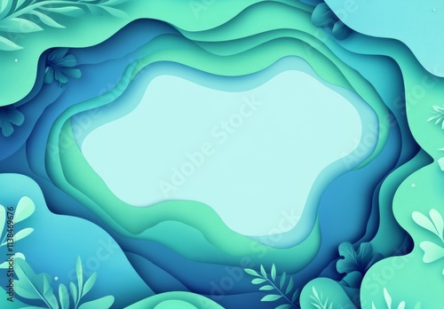 Abstract Teal Green Blue Papercut Waves Floral Design