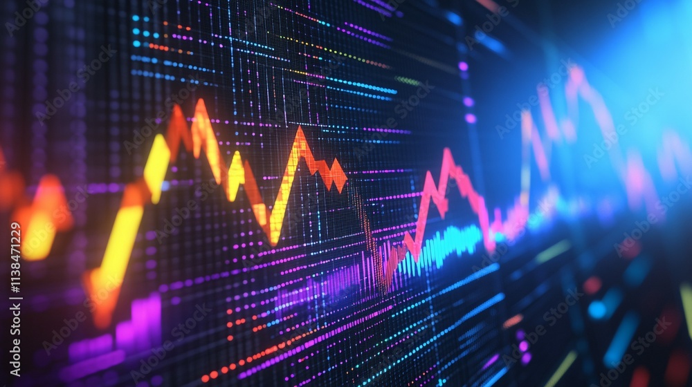 Vibrant Neon Stock Market Graphs Display Data Trends Vibrant Neon Stock Market Graphs Display Data Trends