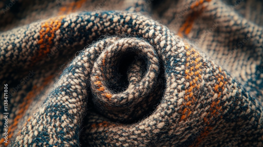 Rolled woven wool fabric with intricate texture and patterns Rolled woven wool fabric with intricate texture and patterns