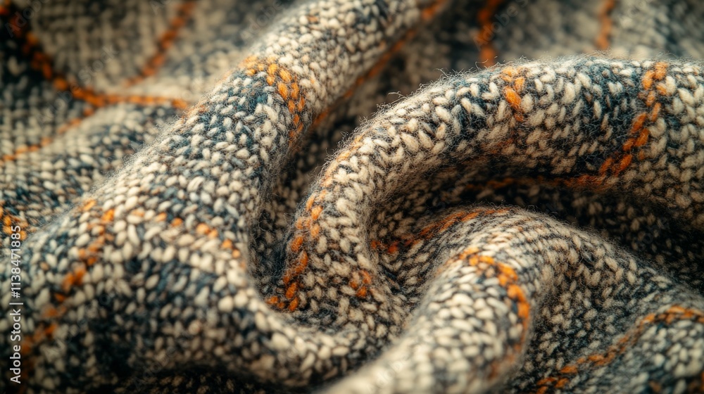 Cozy woven wool fabric with folds and textured patterns Cozy woven wool fabric with folds and textured patterns