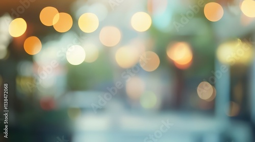 Blurred background of a shopping mall with soft glowing lights creating a dreamy ambiance for commercial or decorative use.