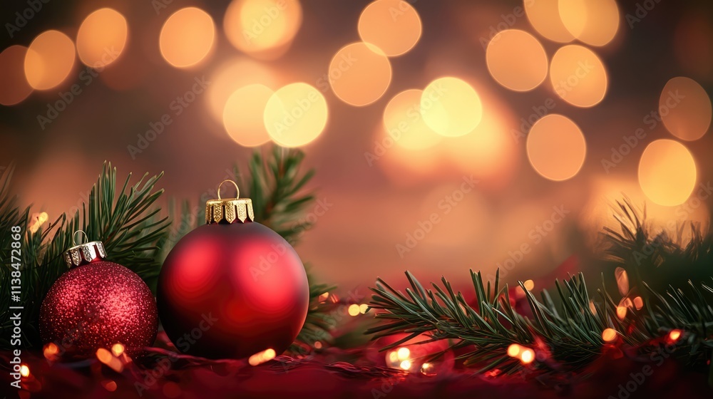 Festive Blurred Background with Bokeh Lights and Christmas Ornaments for Holiday Celebrations Festive Blurred Background with Bokeh Lights and Christmas Ornaments for Holiday Celebrations