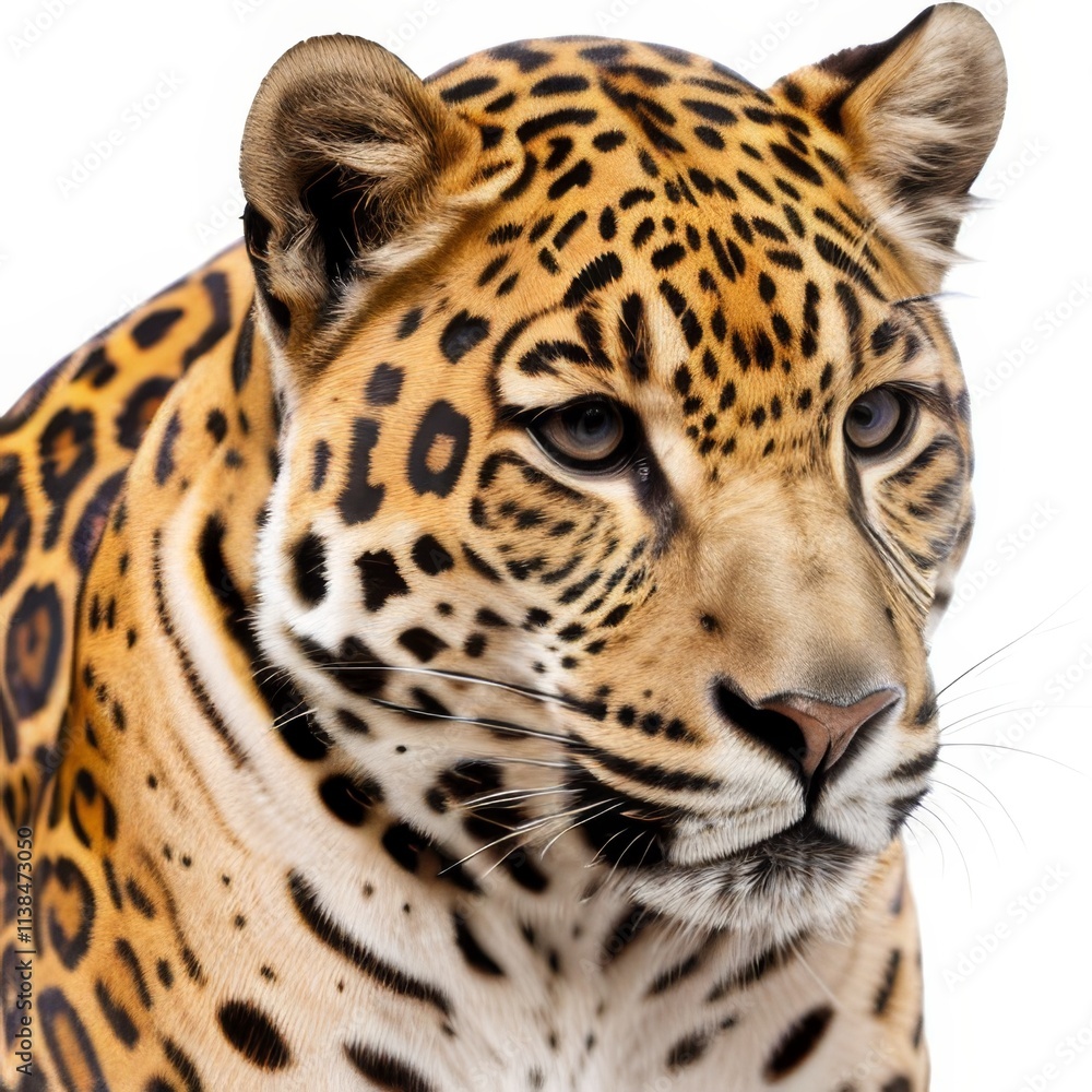 Close up portrait of a leopard with striking spots and intense eyes, showcasing its wild and majestic nature Close up portrait of a leopard with striking spots and intense eyes, showcasing its wild and majestic nature