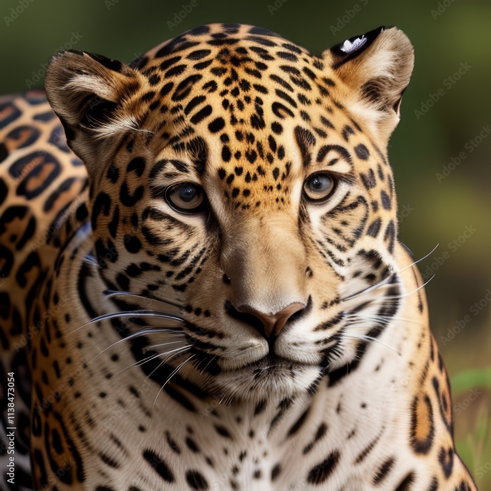 Close-up portrait of a leopard with striking spots and intense eyes, showcasing its wild beauty and fierce nature in the jungle Close-up portrait of a leopard with striking spots and intense eyes, showcasing its wild beauty and fierce nature in the jungle
