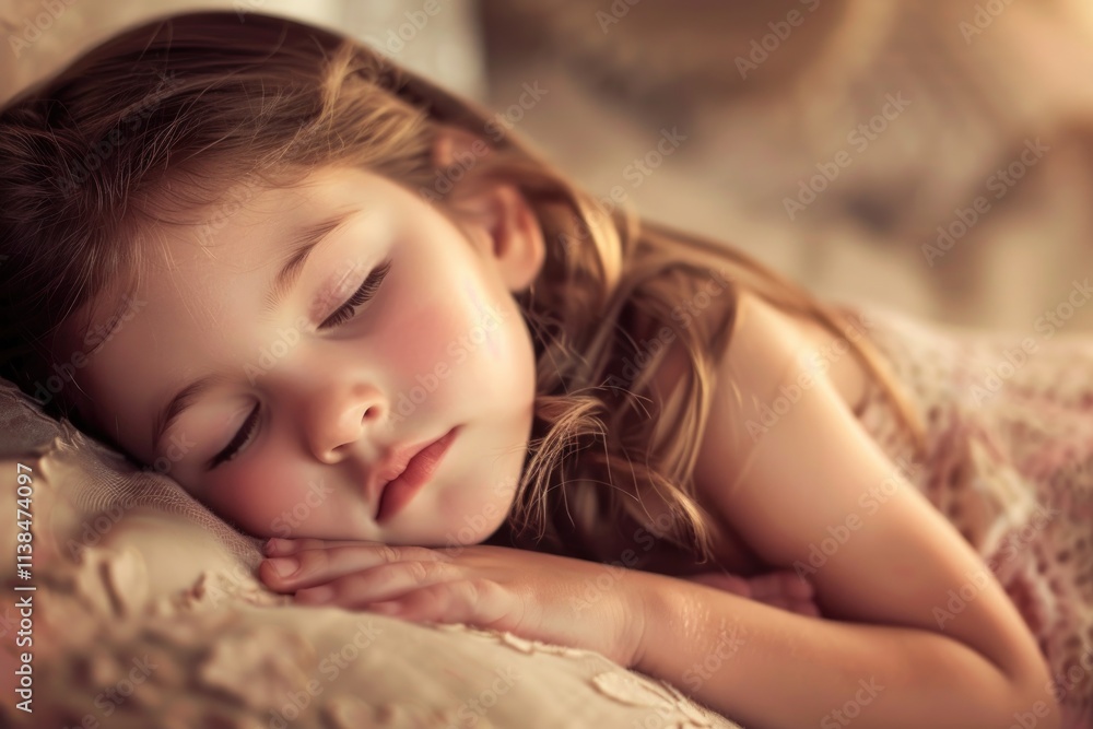 Peaceful Sleeping Child: Serene Moment of a Cute Little Girl in Bed. Peaceful Sleeping Child: Serene Moment of a Cute Little Girl in Bed.