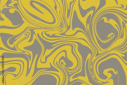 A striking abstract design featuring swirling patterns of gold and gray. The metallic gold creates a luxurious and eye-catching contrast against the muted gray background.