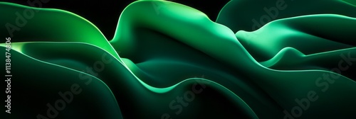 Abstract Green Waves Flowin...