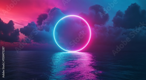 Neon Circle Above Ocean Clo...