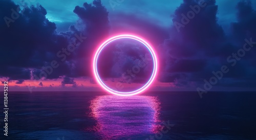 Neon Circle Above Ocean Sun...