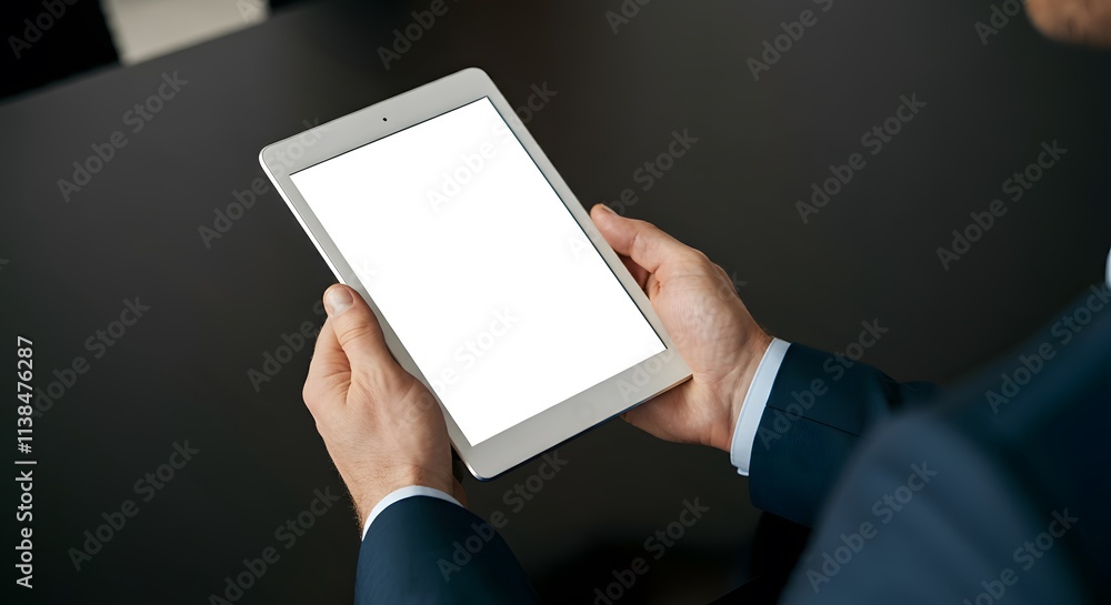 Hands of businessman holding tablet with blank screen Hands of businessman holding tablet with blank screen
