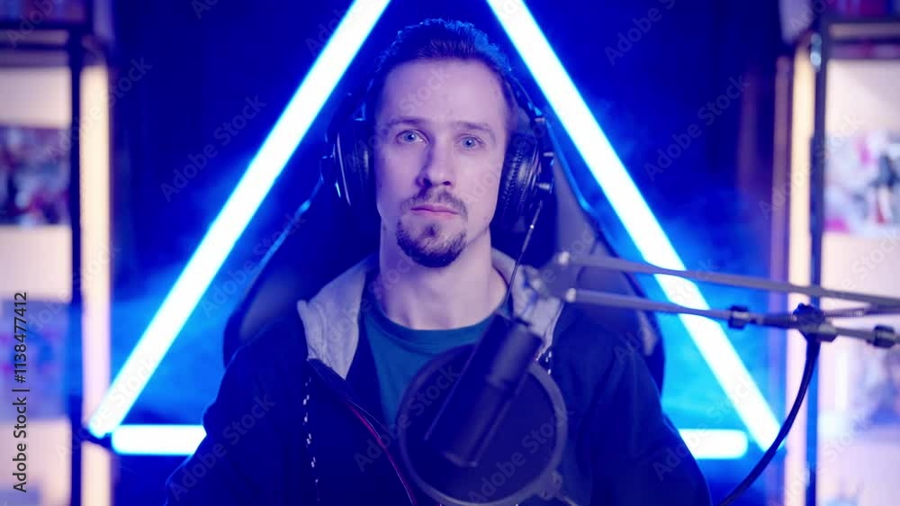 Male gaming streamer mind blowing with hands 4K Male gaming streamer mind blowing with hands 4K