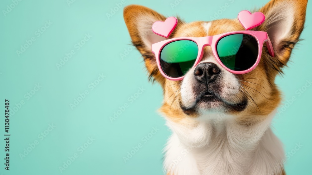 cute white dog in pink glasses cute white dog in pink glasses