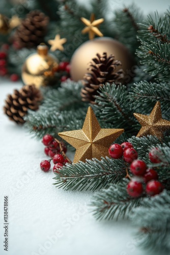 Close-up shot of Christmas decorations on a table