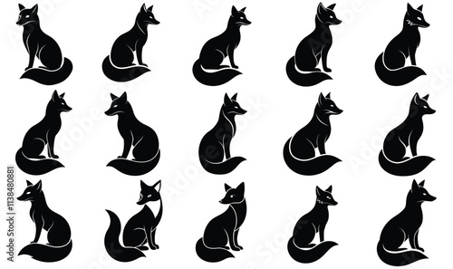 Set Of  Fox Silhouette Vector Illustration