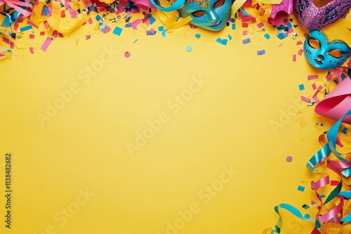 Festive carnival celebration background with colorful masks and confetti inviting joyful moments and creative expression photo