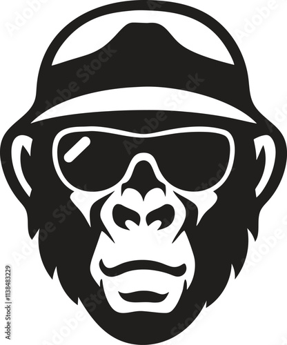 Illustration of monkey in a cap. Design element for t shirt, poster, card, emblem
