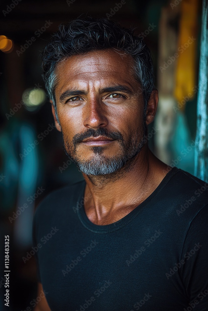 A person wearing a beard and a black shirt, possibly in a professional or artistic setting A person wearing a beard and a black shirt, possibly in a professional or artistic setting
