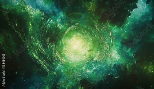 Abstract swirling green neb...