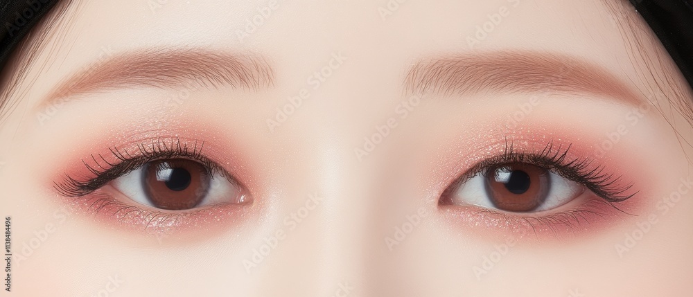 Obraz premium Close-up of Beautiful Brown Eyes with Pink Makeup