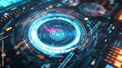 Wallpaper Mural Futuristic hud interface animates complex schematics and displays innovative manufacturing data, showcasing a blend of technology and design in a digital environment Torontodigital.ca