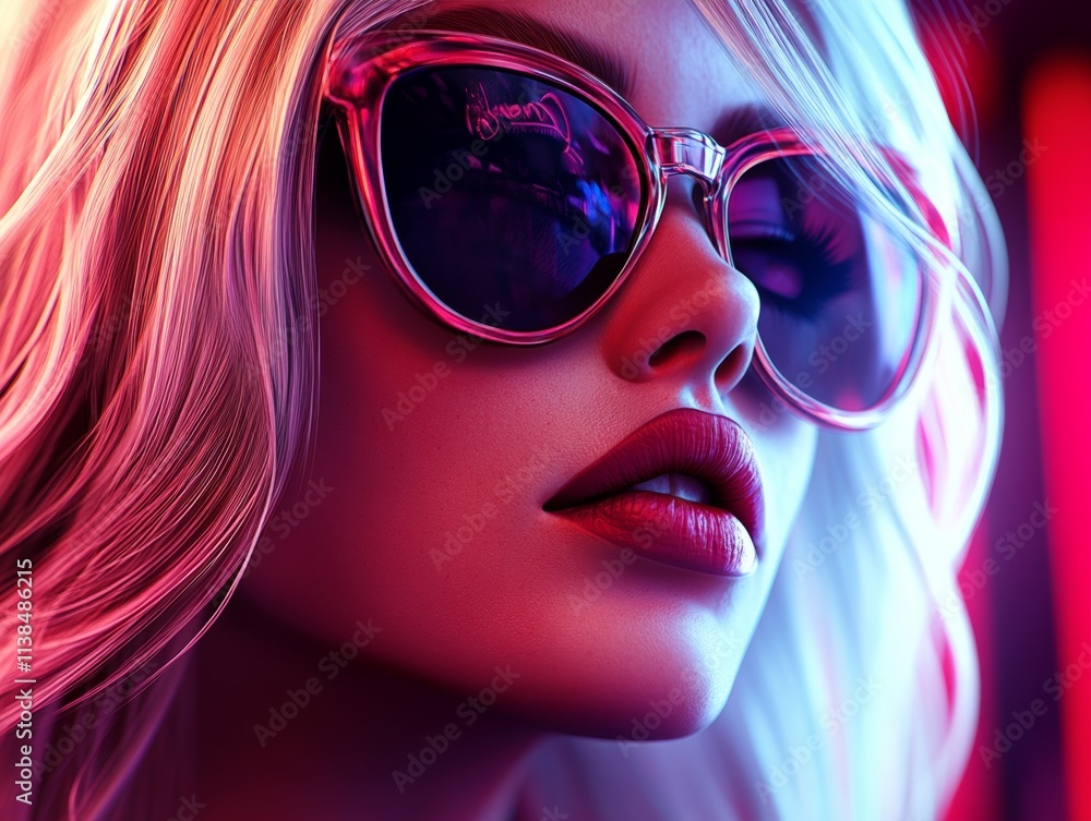 Neon Nights Stylish Woman in Sunglasses Neon Nights Stylish Woman in Sunglasses