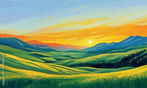 Vibrant Sunset Over Rolling...