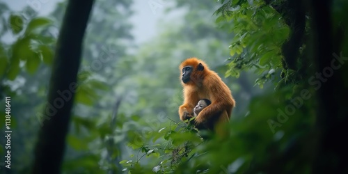 A wide-angle shot of a monkey family photo