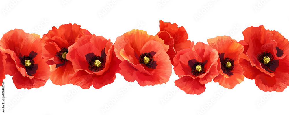 Fototapeta premium Transparent PNG Image of red poppies for Remembrance Day