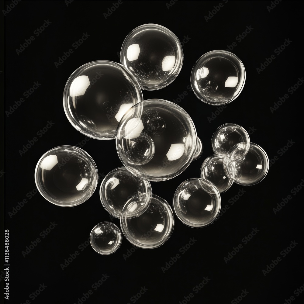 Naklejka premium Abstract Floating Bubbles on Black Background