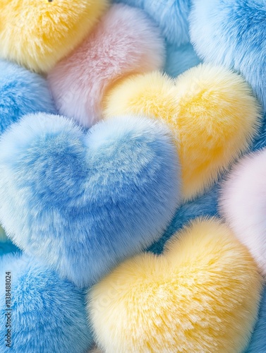 Assorted blue and yellow plush hearts group for phone backgrounds horizontal view