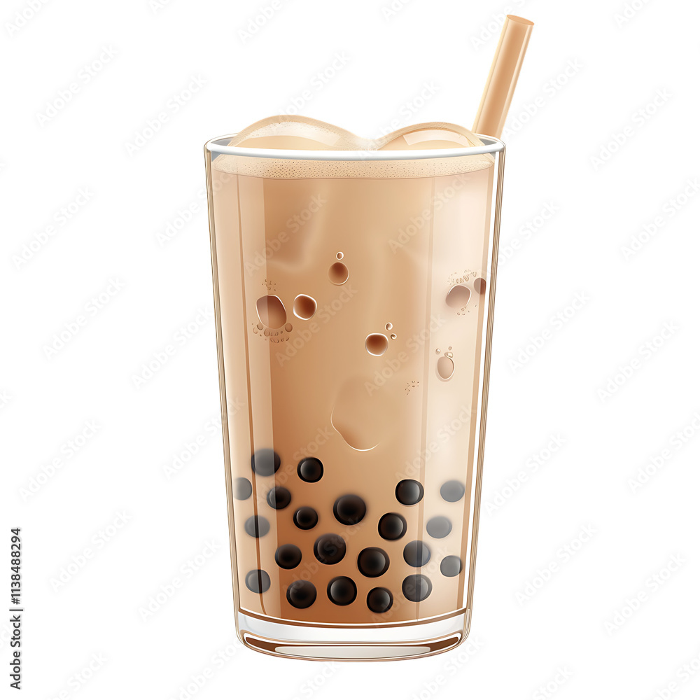 A delicious glass of bubble milk tea, isolated against a transparent background, showcasing its creamy texture and colorful tapioca pearls A delicious glass of bubble milk tea, isolated against a transparent background, showcasing its creamy texture and colorful tapioca pearls