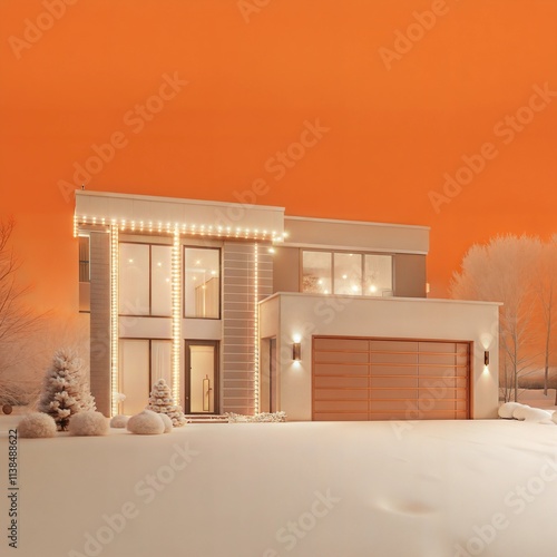 A large house with a garage and a driveway. The house has a lot of windows and a large front porch