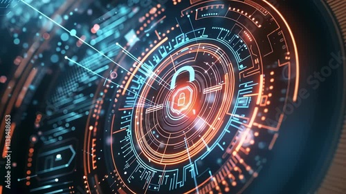 Wallpaper Mural Futuristic head up display - hud - interface featuring a rotating padlock icon, symbolizing data protection and cybersecurity in a technological environment Torontodigital.ca