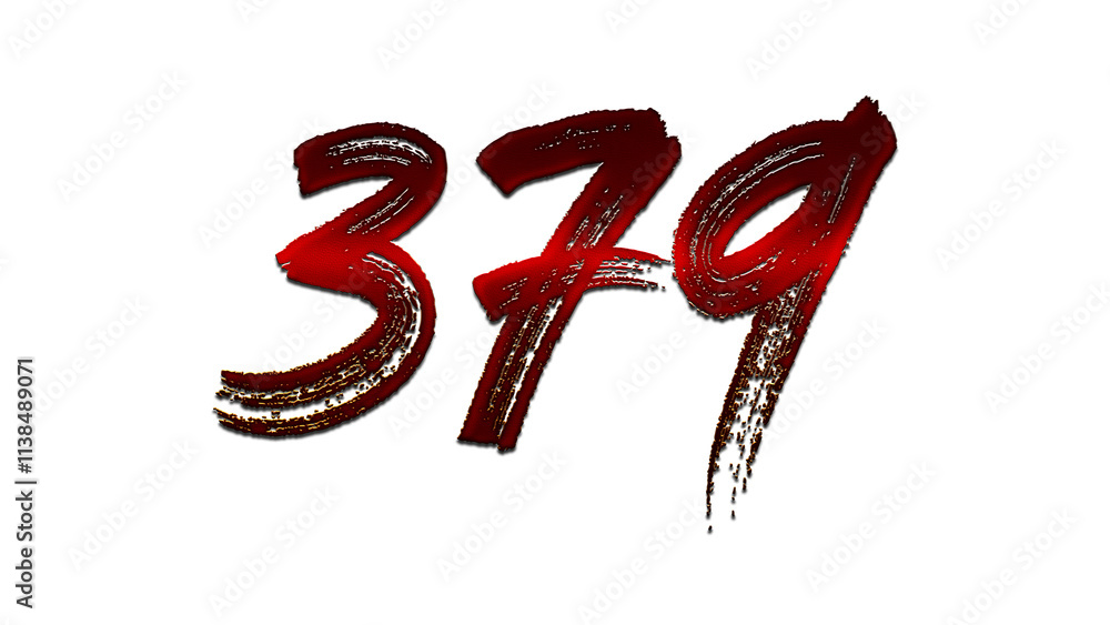 3D blood red number design of 379 on white background. 3D blood red number design of 379 on white background.